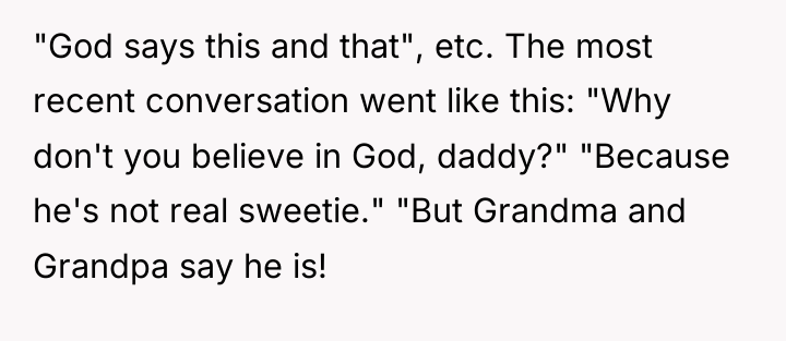 "God says this and that", etc. The most recent conversation...