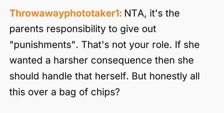 Throwawayphototaker1 NTA, it's the parents responsibility to give out "punishments"....