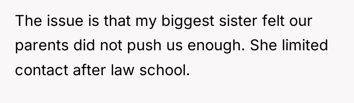 The issue is that my biggest sister felt our parents...