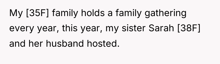 My [35F] family holds a family gathering every year, this...