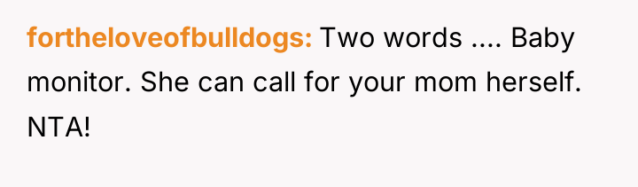 fortheloveofbulldogs Two words .... Baby monitor. She can call for...