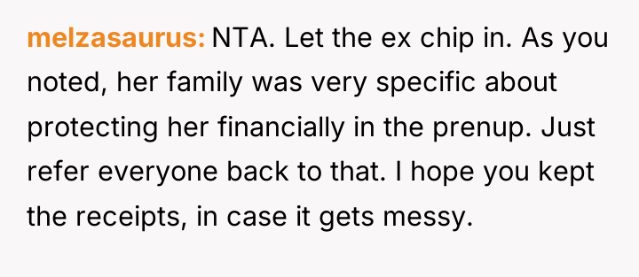 melzasaurus NTA. Let the ex chip in. As you noted,...