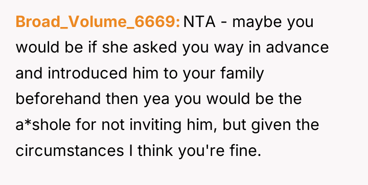 Broad_Volume_6669 NTA - maybe you would be if she asked...