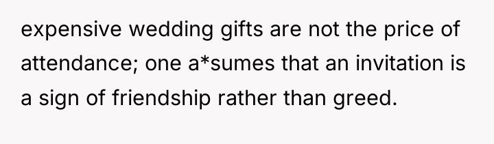 expensive wedding gifts are not the price of attendance; one...