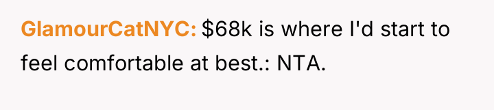 GlamourCatNYC $68k is where I'd start to feel comfortable at...
