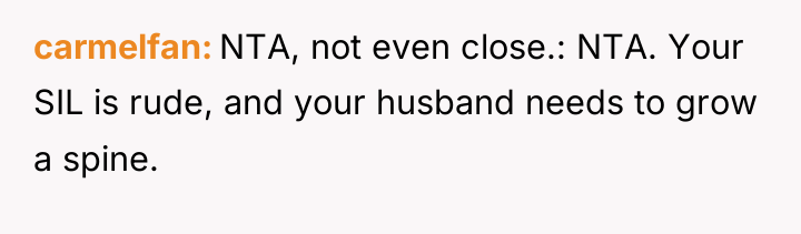 carmelfan NTA, not even close.: NTA. Your SIL is rude,...