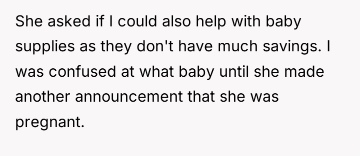 She asked if I could also help with baby supplies...