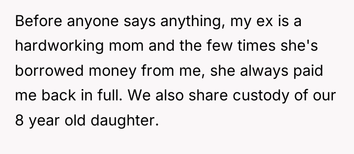 Before anyone says anything, my ex is a hardworking mom...