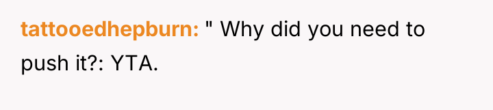tattooedhepburn " Why did you need to push it?: YTA.