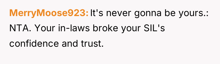 MerryMoose923 It's never gonna be yours.: NTA. Your in-laws broke...