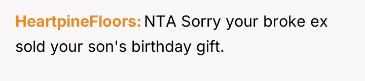 HeartpineFloors NTA Sorry your broke ex sold your son's birthday...