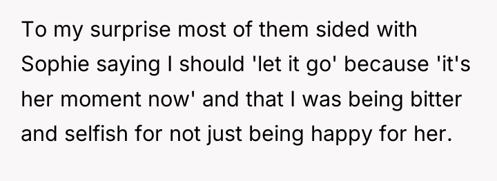 To my surprise most of them sided with Sophie saying...