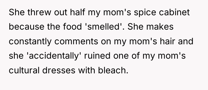 She threw out half my mom's spice cabinet because the...
