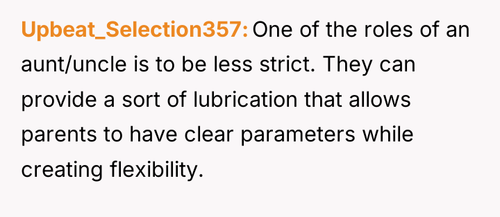 Upbeat_Selection357 One of the roles of an aunt/uncle is to...