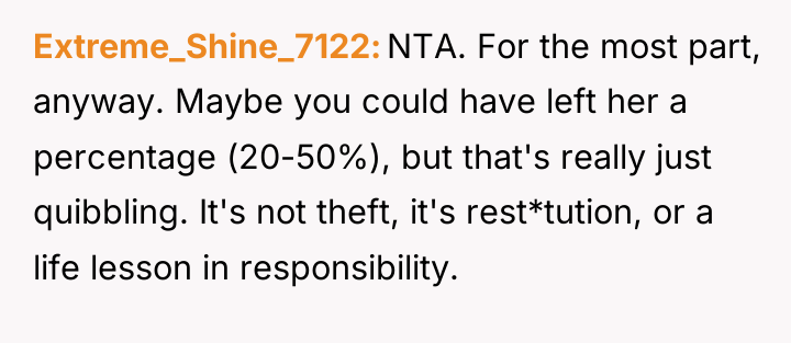 Extreme_Shine_7122 NTA. For the most part, anyway. Maybe you could...
