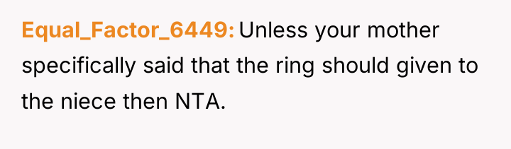 Equal_Factor_6449 Unless your mother specifically said that the ring should...