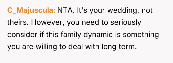 C_Majuscula NTA. It's your wedding, not theirs. However, you need...