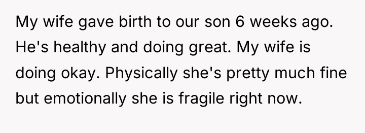 My wife gave birth to our son 6 weeks ago....