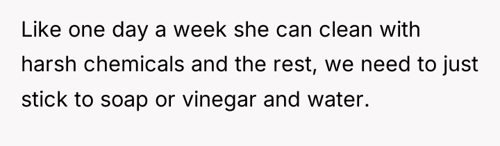 Like one day a week she can clean with harsh...