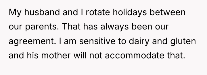My husband and I rotate holidays between our parents. That...