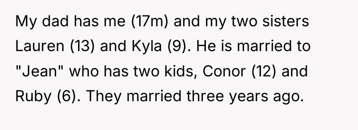 My dad has me (17m) and my two sisters Lauren...
