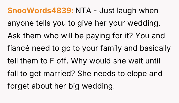 SnooWords4839 NTA - Just laugh when anyone tells you to...