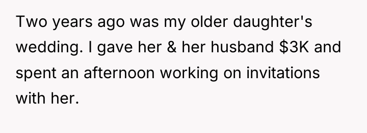 Two years ago was my older daughter's wedding. I gave...