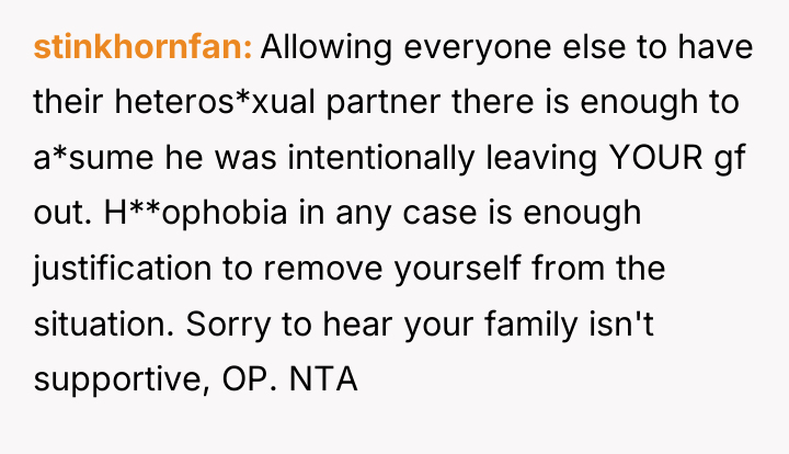stinkhornfan Allowing everyone else to have their heteros*xual partner there...