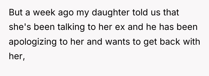 But a week ago my daughter told us that she's...