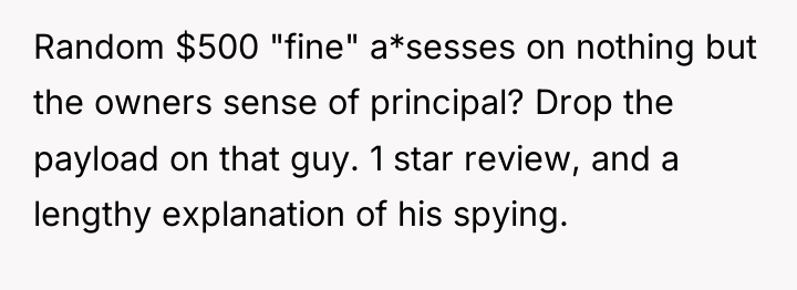 Random $500 "fine" a*sesses on nothing but the owners sense...
