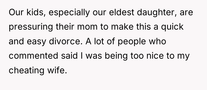 Our kids, especially our eldest daughter, are pressuring their mom...