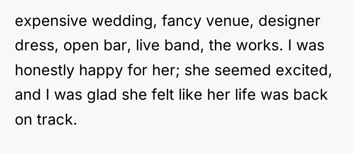 expensive wedding, fancy venue, designer dress, open bar, live band,...