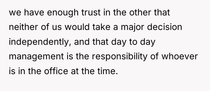 we have enough trust in the other that neither of...