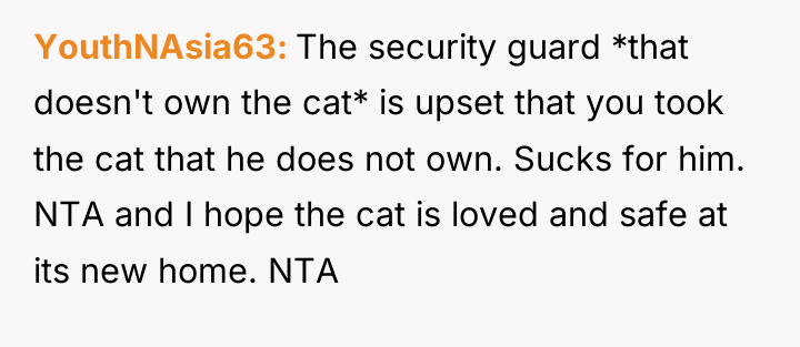 YouthNAsia63 The security guard *that doesn't own the cat* is...