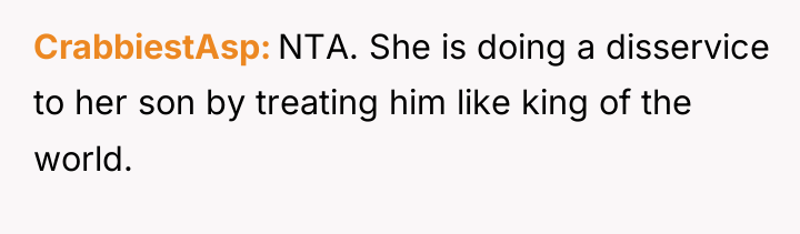 CrabbiestAsp NTA. She is doing a disservice to her son...