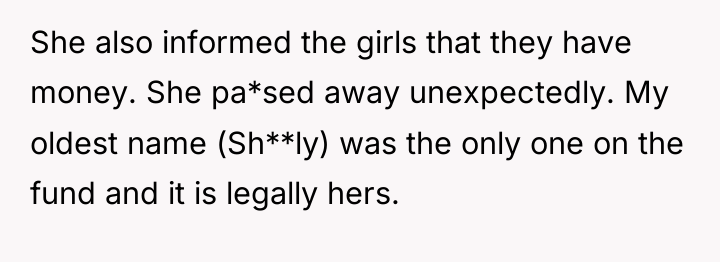 She also informed the girls that they have money. She...