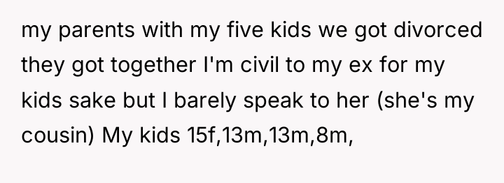 my parents with my five kids we got divorced they...