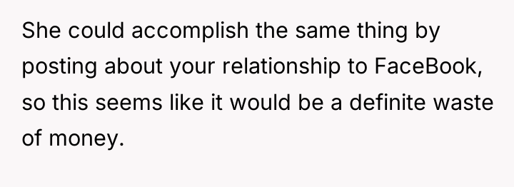 She could accomplish the same thing by posting about your...