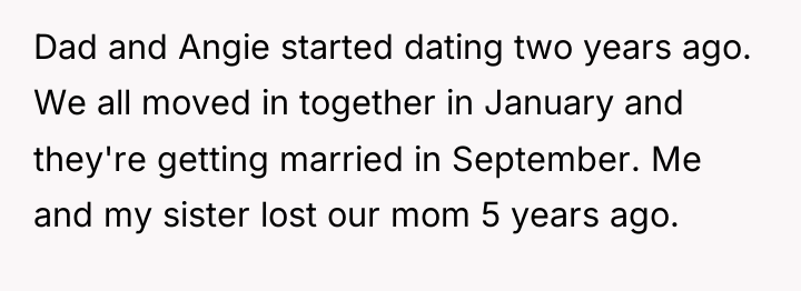 Dad and Angie started dating two years ago. We all...