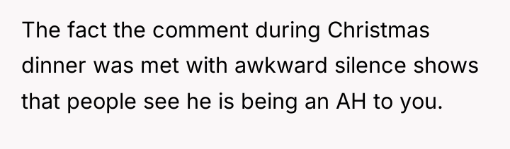 The fact the comment during Christmas dinner was met with...