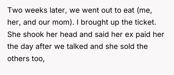 Two weeks later, we went out to eat (me, her,...