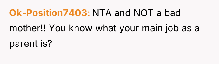 Ok-Position7403 NTA and NOT a bad mother!! You know what...
