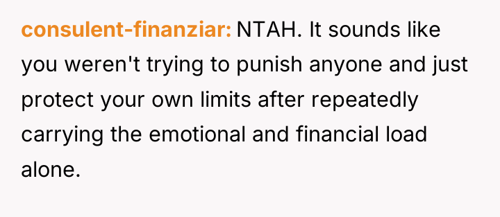 consulent-finanziar NTAH. It sounds like you weren't trying to punish...
