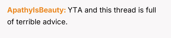 ApathyIsBeauty YTA and this thread is full of terrible advice.