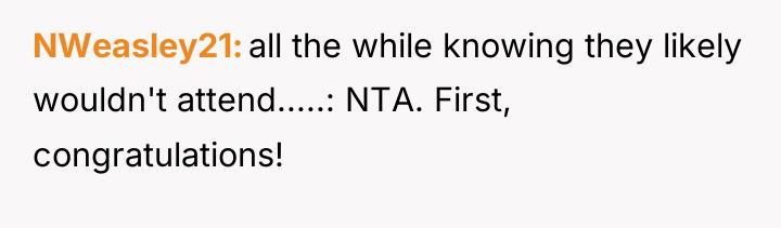 NWeasley21 all the while knowing they likely wouldn't attend.....: NTA....