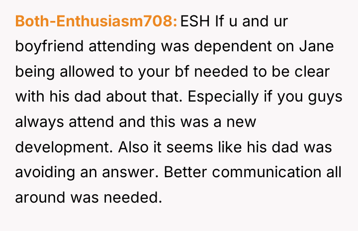 Both-Enthusiasm708 ESH If u and ur boyfriend attending was dependent...