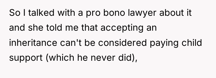 So I talked with a pro bono lawyer about it...