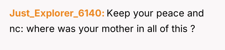 Just_Explorer_6140 Keep your peace and nc: where was your mother...