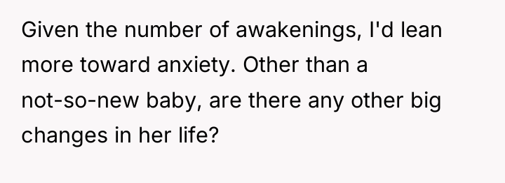 Given the number of awakenings, I'd lean more toward anxiety....