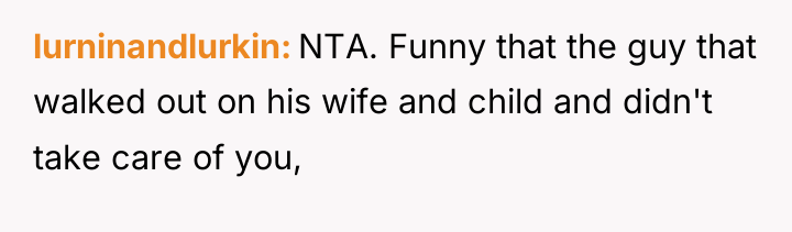 lurninandlurkin NTA. Funny that the guy that walked out on...